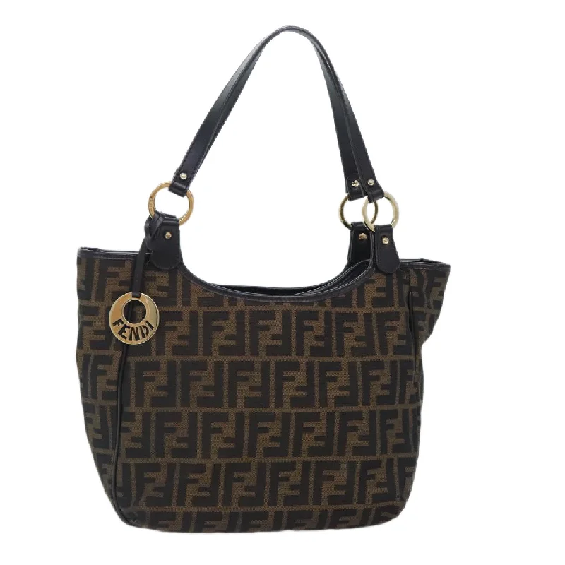 Fendi Petite Baguette Bag -FENDI Zucca Canvas Tote Bag Brown Black gold  bs18837