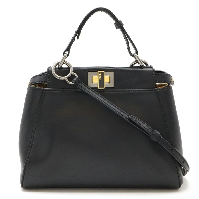 Fendi Zip Closure Bag -FENDI Peekaboo handbag shoulder bag leopard leather pony black gold 8BN227