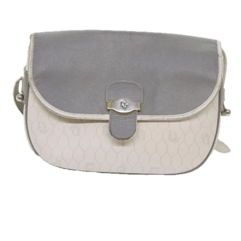 Iconic Dior Bags for the Fashion-ForwardCHRISTIAN DIOR Honeycomb Canvas Shoulder Bag PVC Leather White Auth bs10410