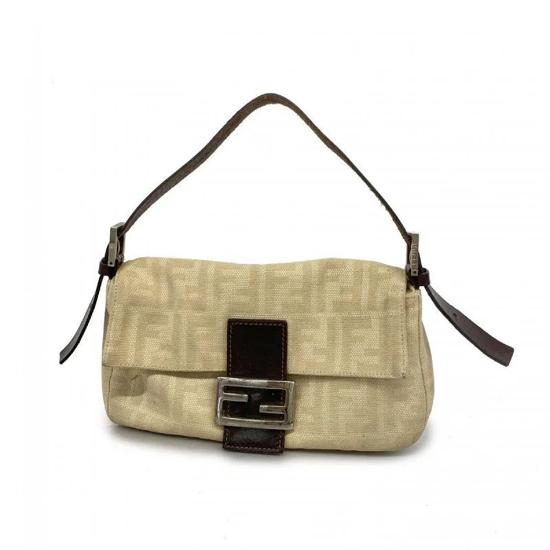 Fendi Push Lock Bag -Fendi Handbag Zucca Mamma Bucket Canvas Beige Brown Women's