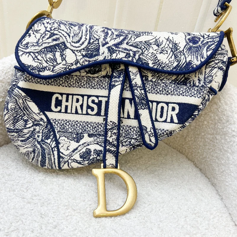 Timeless Elegance: Dior Bag CollectionDior Medium Saddle Bag in Dark Blue Toile De Jouy Canvas and AGHW