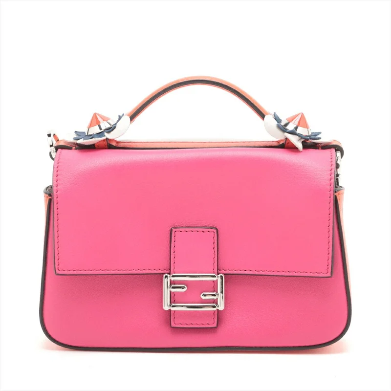 Fendi Minimalist Icon -Fendi Double Micro Baguette 8M0371 Leather Handbag Bag Pink White Tote Women's