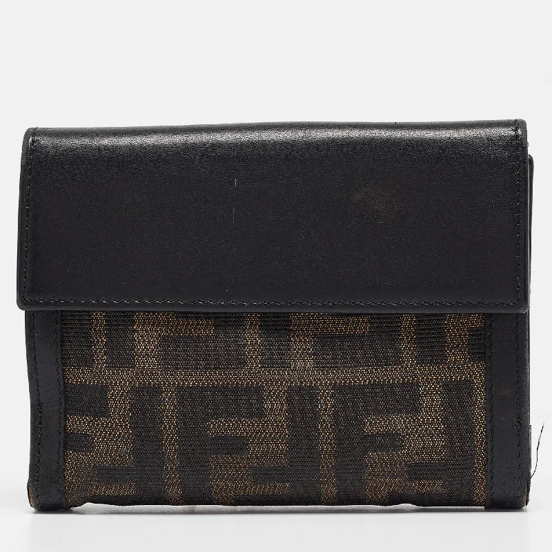 Fendi Minimalist Icon -Fendi Black Zucca Canvas And Leather French Wallet