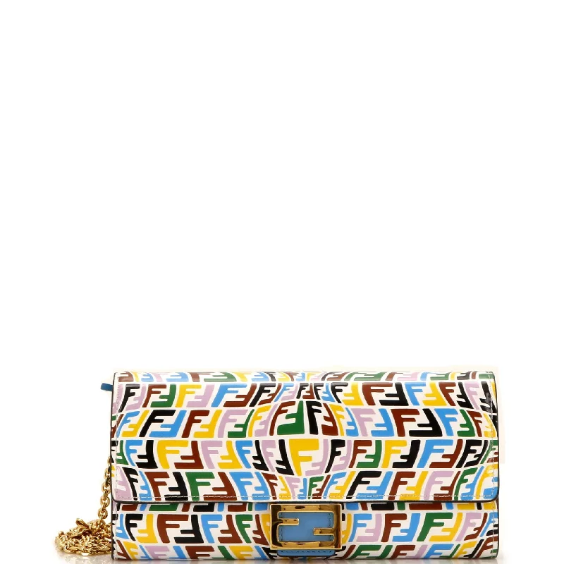 Fendi Luxe Essential -x Sarah Coleman Baguette Continental Wallet on Chain Fish-Eye FF Embossed Leather