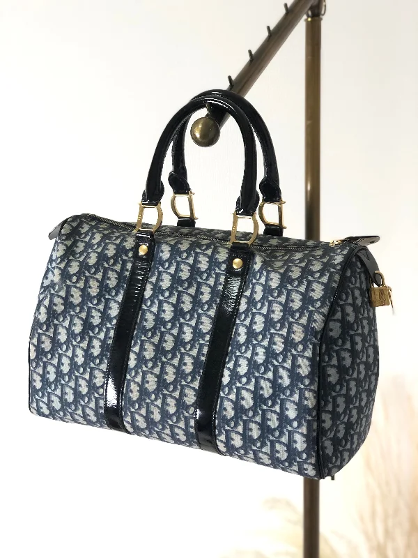 Stylish and Practical: Dior HandbagsChristian Dior Trotter Padlock Patent Handle Handbag Boston bag Navy Vintage em4wmx