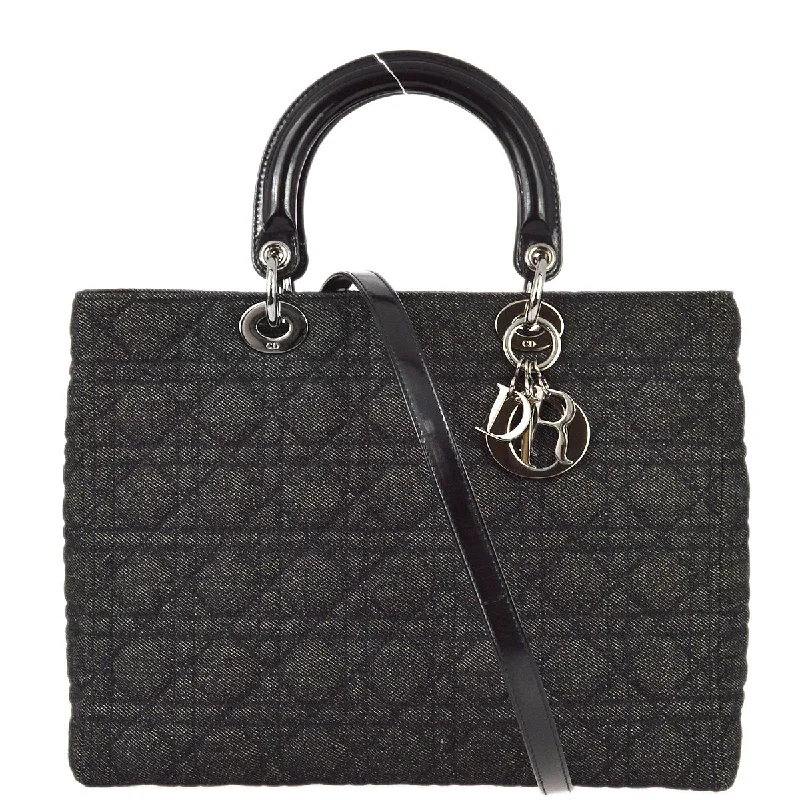 Dior’s Elegant Touch on Luxury AccessoriesChristian Dior 1999 Black Denim Lady Dior Cannage 2way Shoulder Handbag