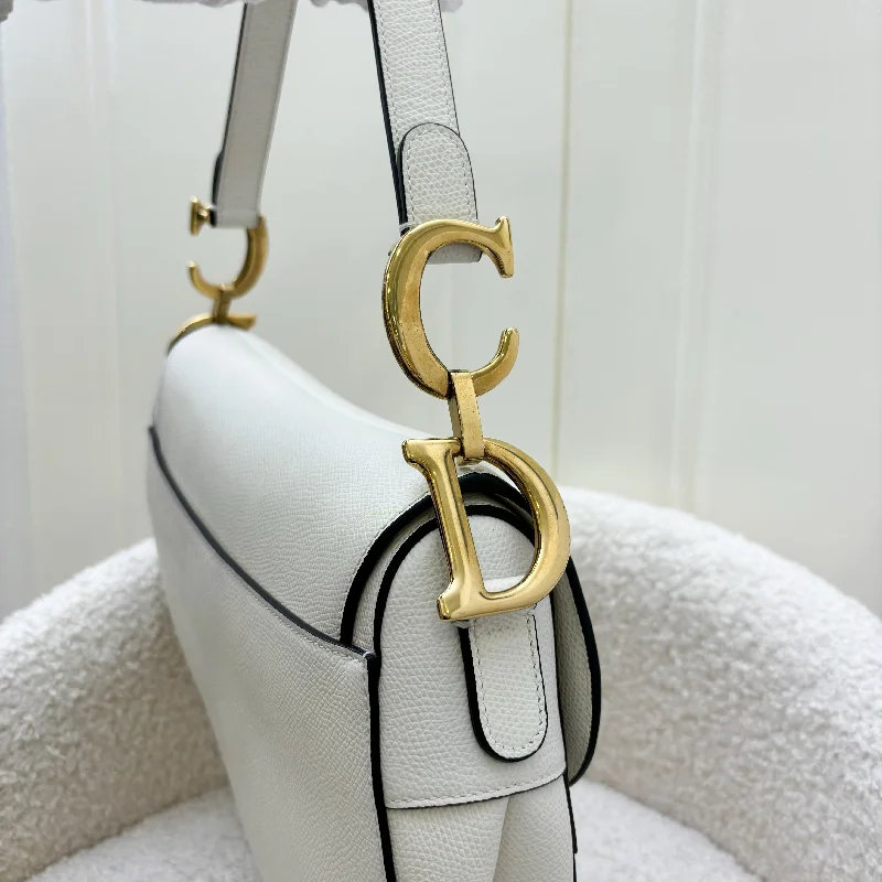 Dior’s Timeless Leather EleganceDior Medium Saddle Bag in White Grained Calfskin and AGHW