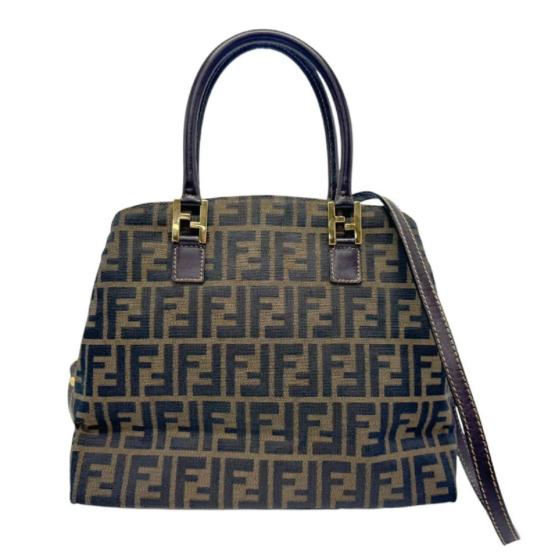 Fendi Chevron Quilted Bag -FENDI Shoulder Bag Handbag Zucca Nylon Canvas Leather Brown Women's z3003