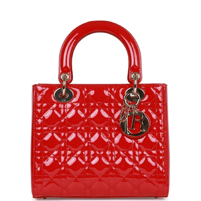 The Legendary Dior Bag CollectionChristian Dior Medium Lady Dior Tote Red Patent Gold Hardware