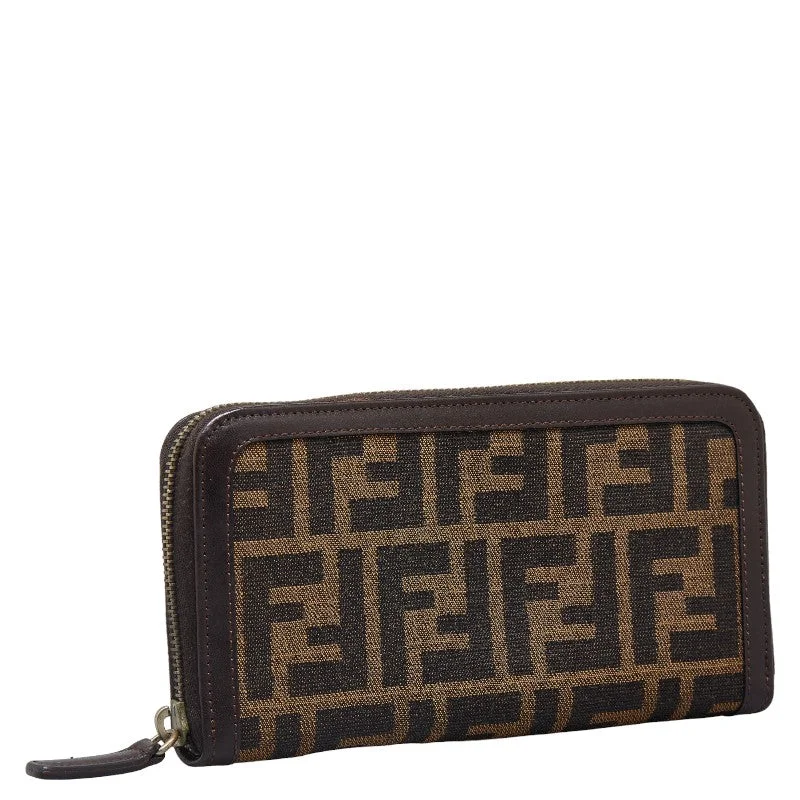 Fendi Vintage Collector’s Item -Fendi Zucca Round Fashner Long Wallet Brown Canvas Leather  Fendi