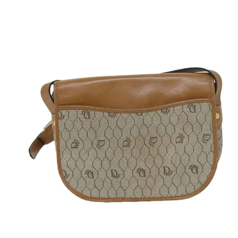 Explore the Essence of Luxury with DiorCHRISTIAN DIOR Honeycomb Canvas Shoulder Bag PVC Leather Beige Auth ep3713