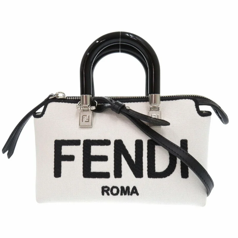 Fendi Timeless Parisian Style -Fendi By The Way Small 8BS067 ANVG Canvas Leather Plexiglass White Handbag 1783FENDI