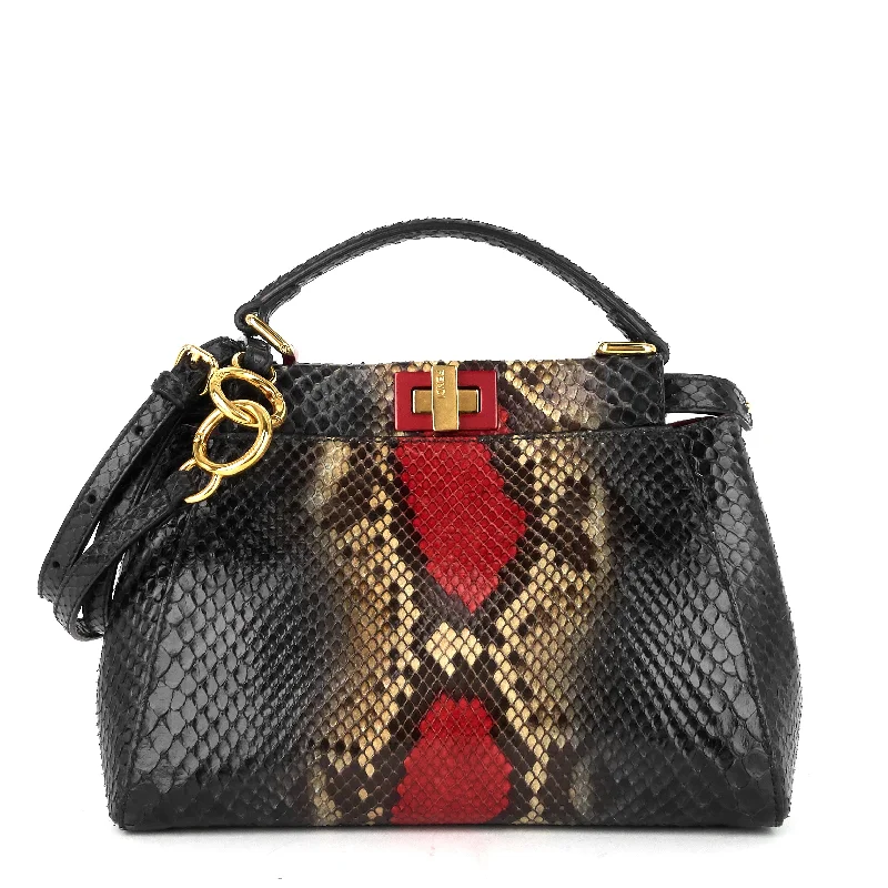 Fendi Push Lock Bag -Peekaboo Mini Snakeskin Handbag with Strap