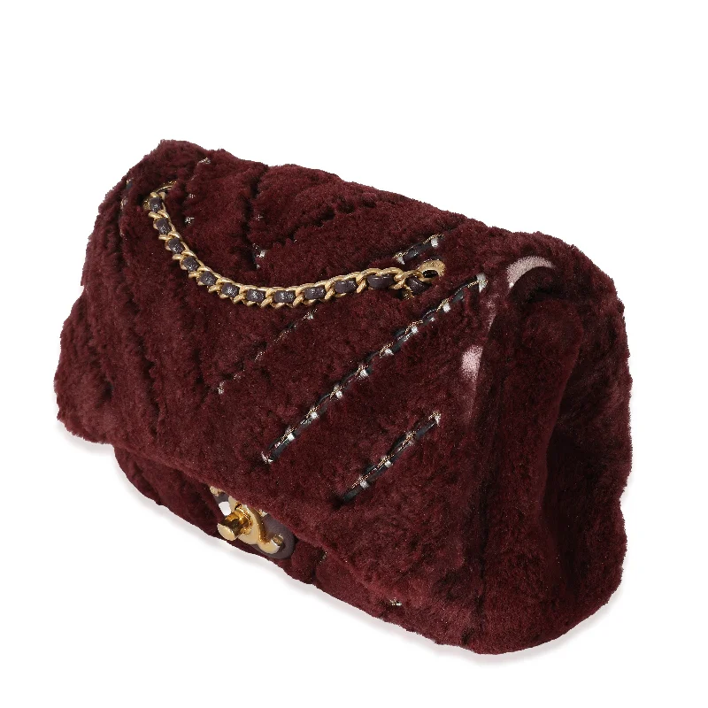 Chanel Holiday Edition Bag -Chanel Burgundy Orylag Rabbit Fur Chevron Small Single Flap Bag