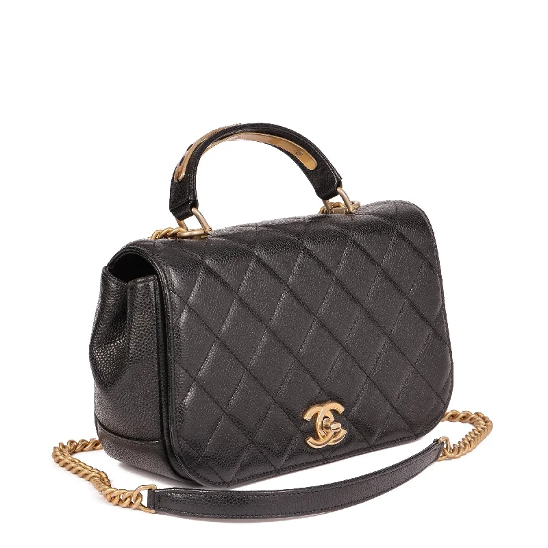 Chanel Anniversary Gift Bag -Chanel Black Quilted Caviar Leather Medium Classic Top Handle Flap Bag