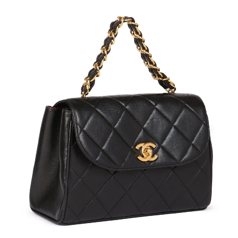 Chanel Influencer Favorite Bag -Chanel Black Quilted Lambskin Vintage Medium Top Handle Classic Single Flap Bag Top Handle Bag