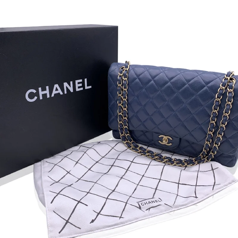 Chanel Travel Bag -CHANEL Blue Quilted Leather Maxi Timeless Classic 2.55 Single Flap Bag