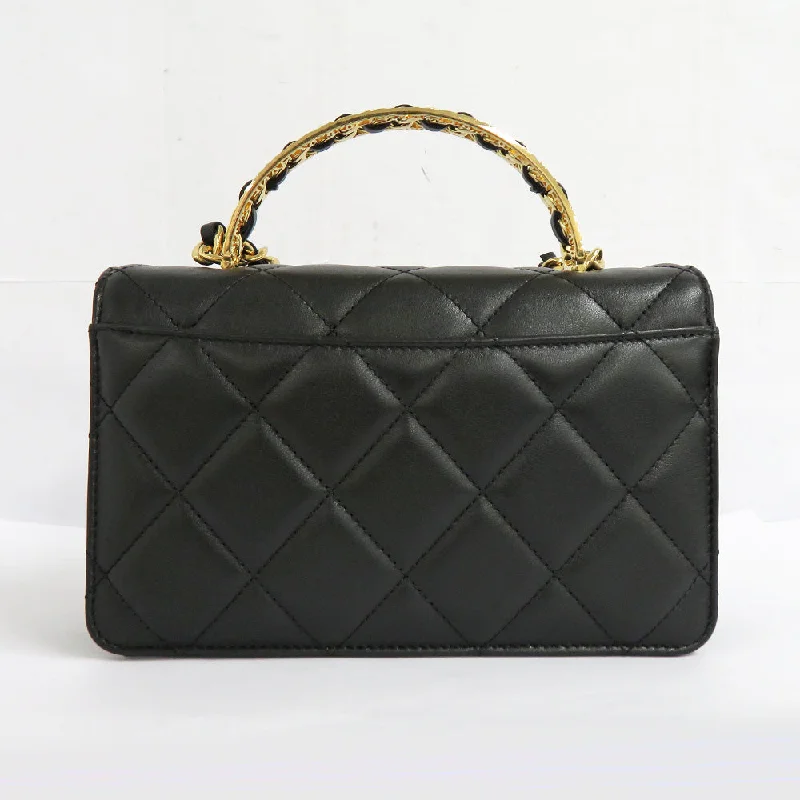 Chanel Sophisticated Fashion Bag -CHANEL CHANEL MATRASSES TOP HANDLE MINI FLAP BAG AS4730 SHINIKAREFSKIN BLACK GOLD WOOD WOOD BLACK GD GOLD WOOD LOGO COCOMARK LADY