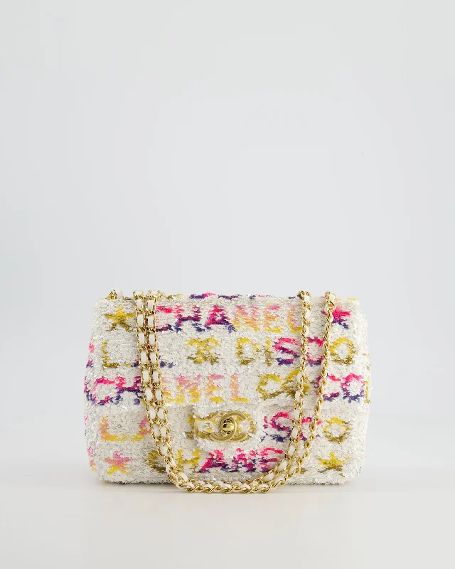 Chanel Anniversary Gift Bag -& CURRENT SEASON* Chanel Cruise 2024 White, Yellow, Pink and Blue Sequin Small Flap Bag with Gold Hardware