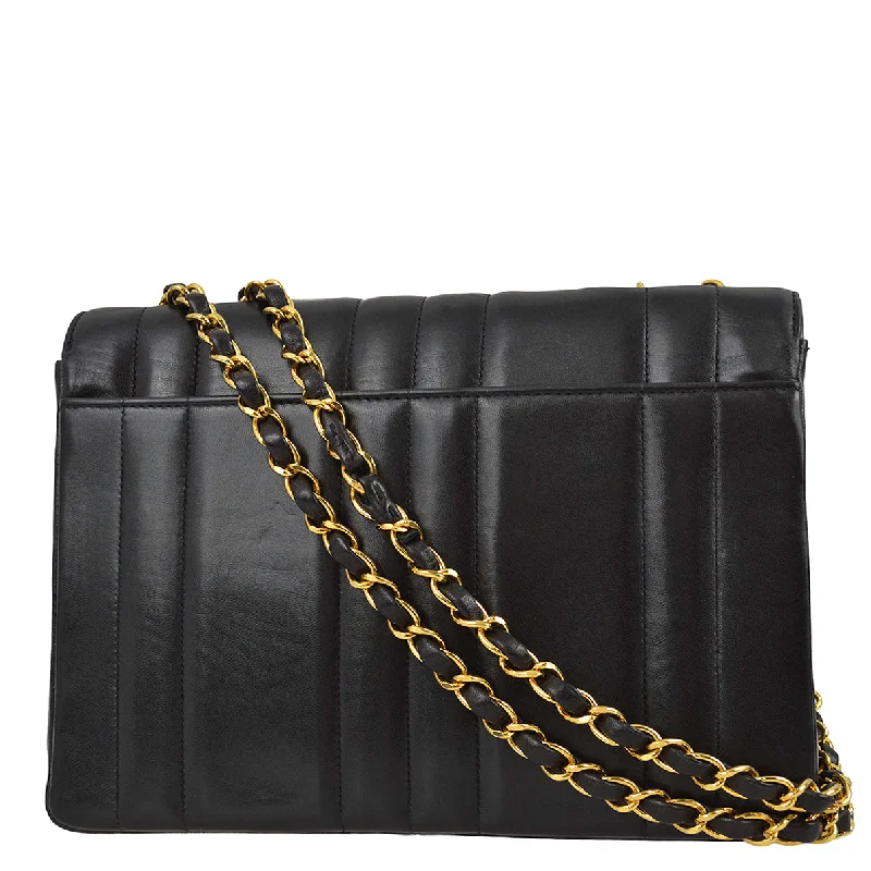 Chanel Must-Have Designer Bag -Chanel 1994-1996 Black Lambskin Small Vertical Stitch Straight Flap Bag