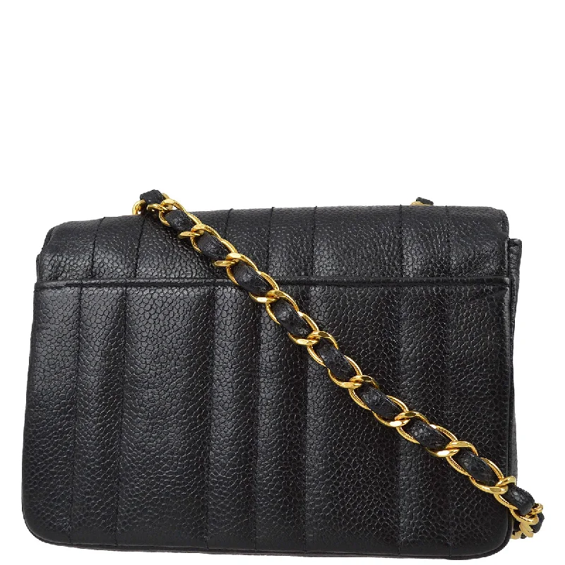 Chanel Timeless Handbag -Chanel * 1994-1996 Black Caviar Mini Vertical Stitch Straight Flap Bag