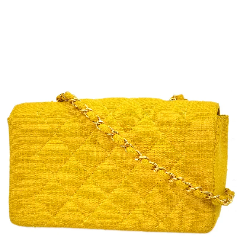 Chanel High Society Bag -Chanel 1991-1994 Yellow Linen Small Diana Flap Bag