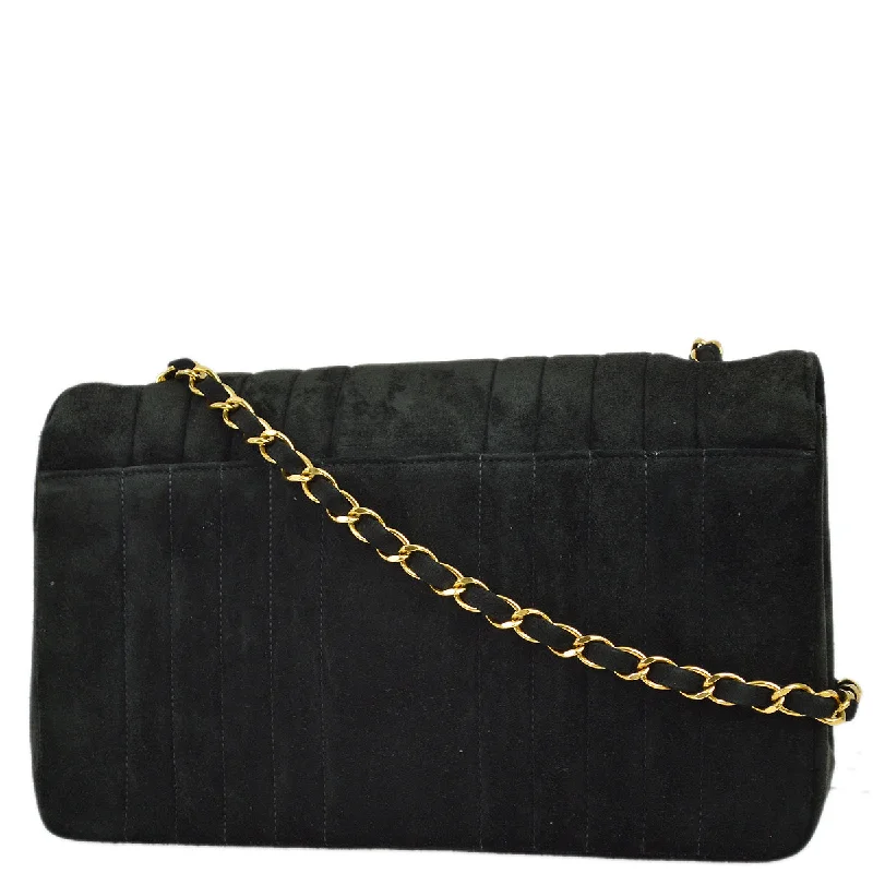 Chanel Ultra-Feminine Bag -Chanel 1991-1994 Black Suede Medium Vertical Stitch Single Flap Bag