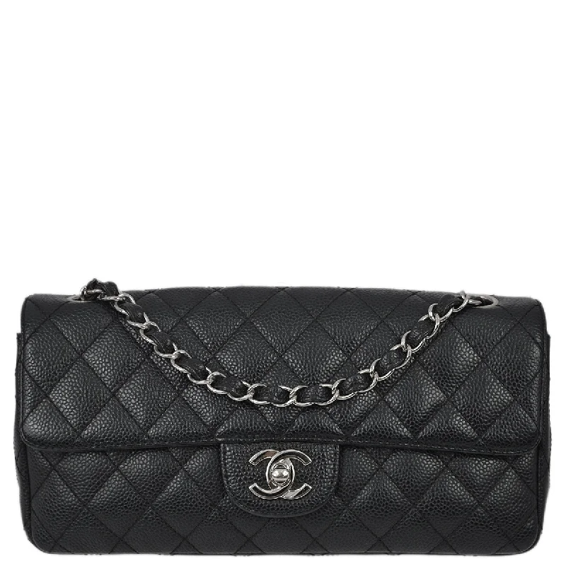 Chanel Evening Clutch -Chanel 2005-2006 Black Caviar Skin East West Flap Bag SHW