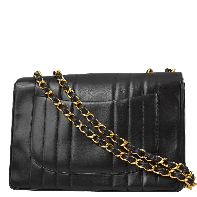 Chanel Anniversary Gift Bag -Chanel 1994-1996 Black Lambskin Jumbo Vertical Stitch Classic Flap Bag