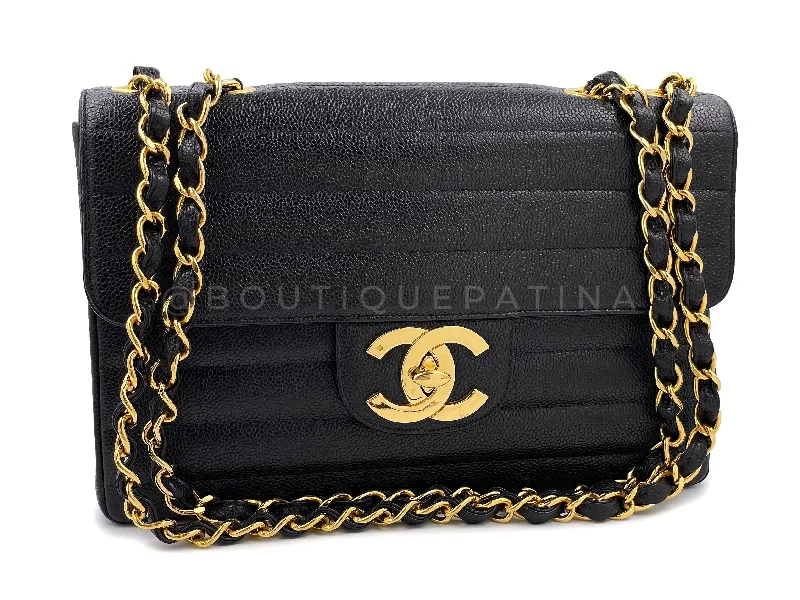 Chanel Exclusive Limited Edition Bag -Chanel 1995 Vintage Black Caviar Horizontal Classic Jumbo Flap Bag 24k GHW