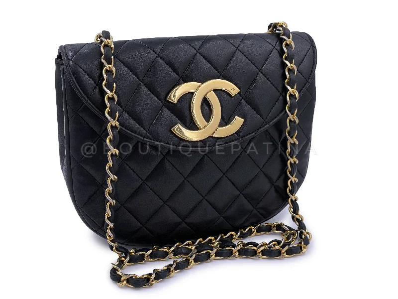 Chanel Parisian Style Bag -Chanel 1989 Vintage Round Half Moon Flap Bag 24k GHW Black