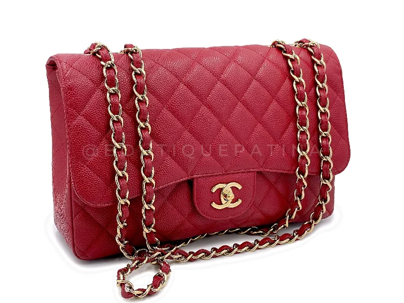 Chanel Wedding Guest Bag -Chanel 2009 Red Caviar Jumbo Classic Flap Bag GHW Single