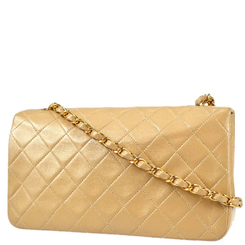 Chanel High-Fashion Statement Bag -Chanel 1989-1991 Beige Lambskin Small Full Flap Bag