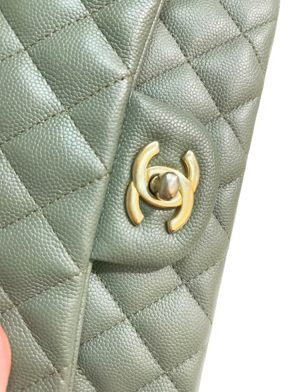 Chanel Winter Bag -CHANEL 18C Iridescent Green Caviar Rectangular Mini Flap Bag Brushed Gold Hardware