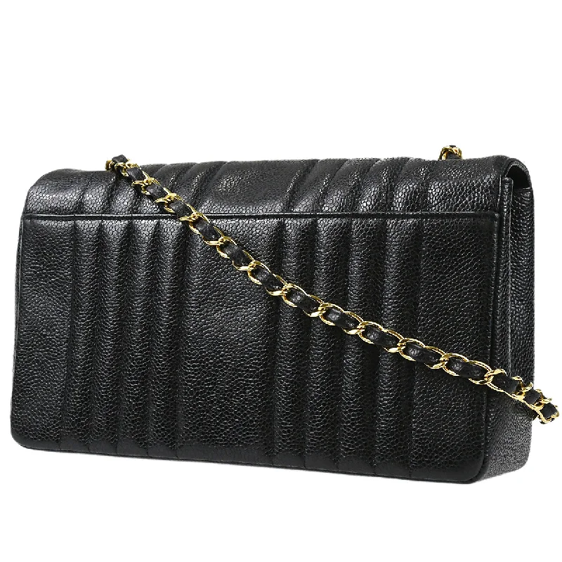 Chanel Rare Vintage Find -Chanel 1991-1994 Black Caviar Medium Vertical Stitch Classic Single Flap Bag