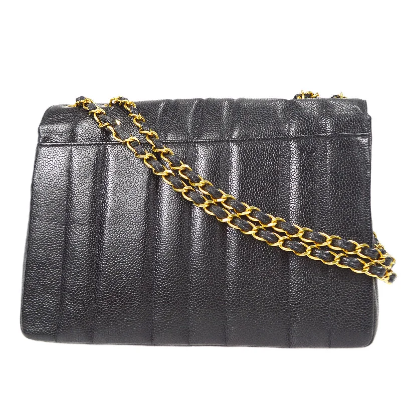 Chanel Mother’s Day Gift Bag -Chanel 1994-1996 Black Caviar Medium Vertical Stitch Straight Flap Bag