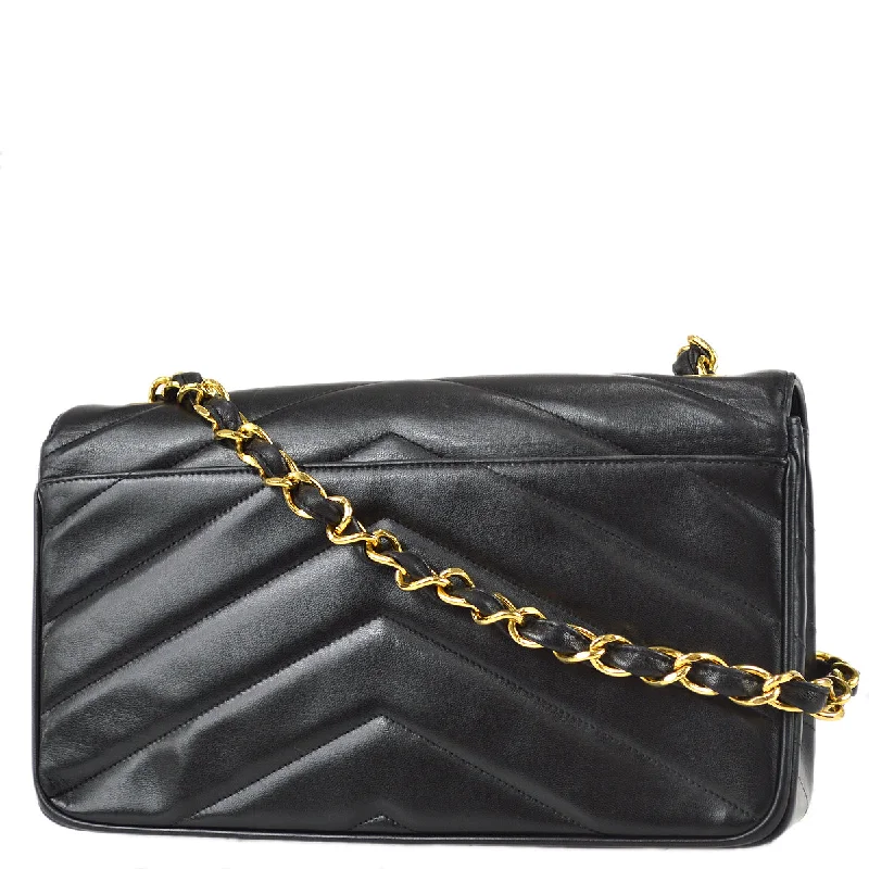 Chanel Street Style Favorite -Chanel 1994-1996 Black Lambskin Large Chevron Letter Flap Bag