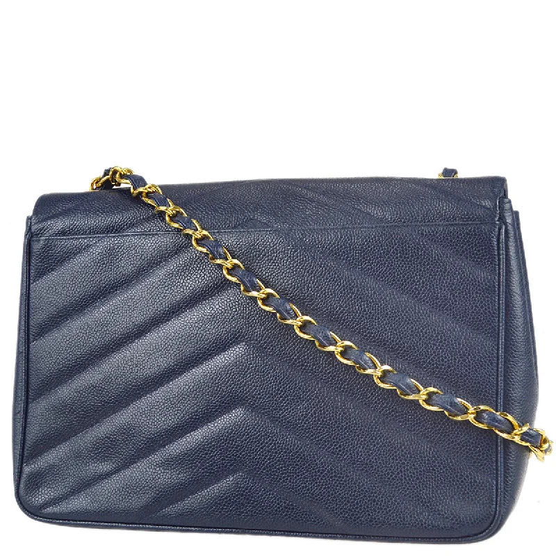 Chanel Best-Selling Bag -Chanel 1994-1996 Navy Caviar Jumbo Chevron Letter Flap Bag