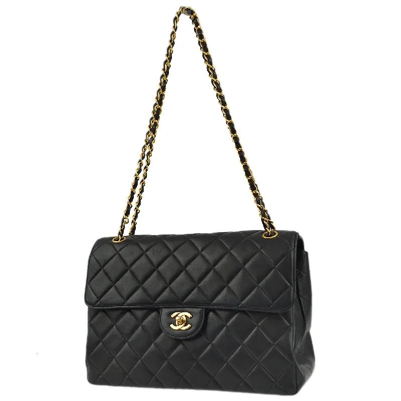 Chanel Designer Shoulder Bag -Chanel Black Lambskin jumbo Double Sided Classic Flap Bag