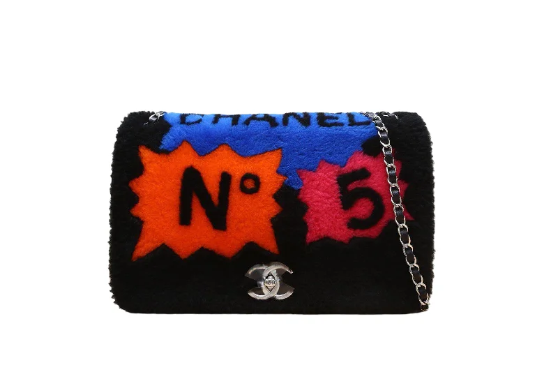 Chanel Spring Collection Bag -CHANEL 2014 SUPERMARKET COMIC BLACK MULTICOLOR SHEARLING FLAP BAG