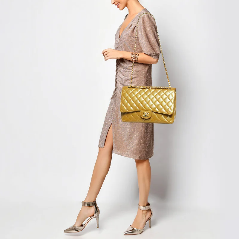 Chanel Small Yet Spacious Bag -CHANEL Gold Quilted Patent Leather Maxi Classic Single Flap Bag