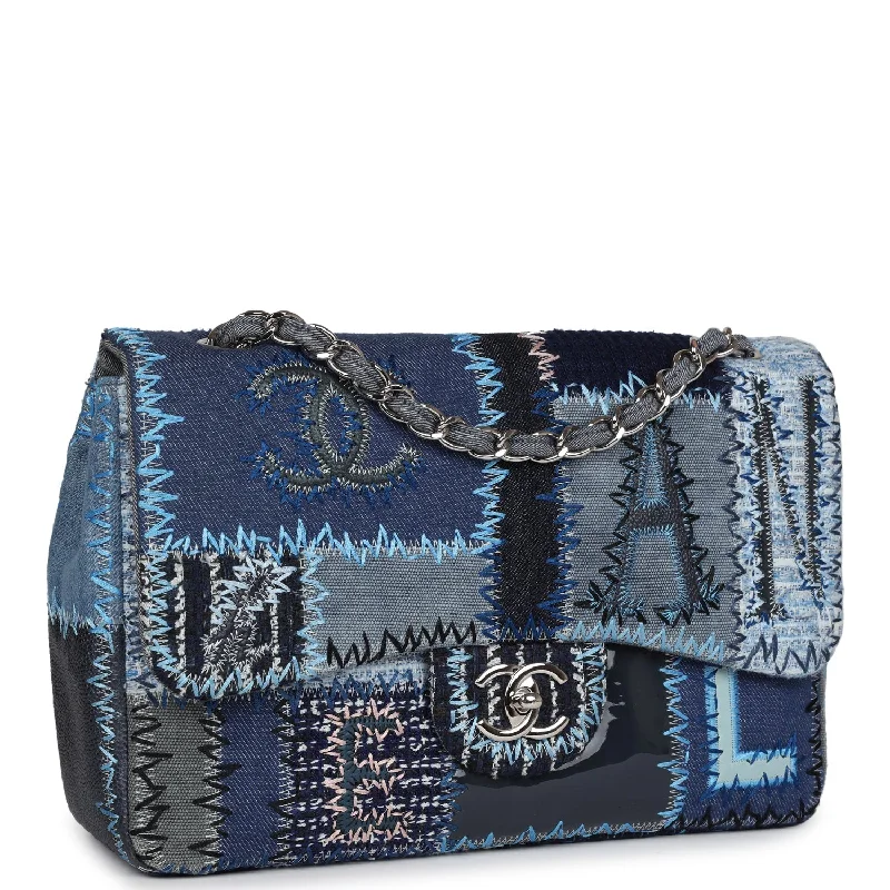 Chanel Modern Classic Bag -Chanel Jumbo Flap Bag Blue Patchwork Denim Silver Hardware