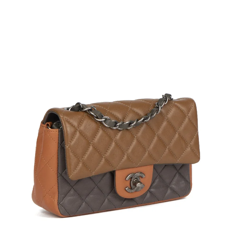 Chanel Iconic Parisian Bag -Chanel Khaki, Grey & Dark Beige Quilted Lambskin Rectangular Mini Flap Bag