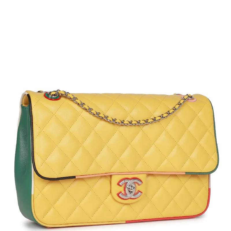 Chanel Holiday Edition Bag -Chanel Cuba Color Flap Bag Yellow Lambskin Silver Hardware