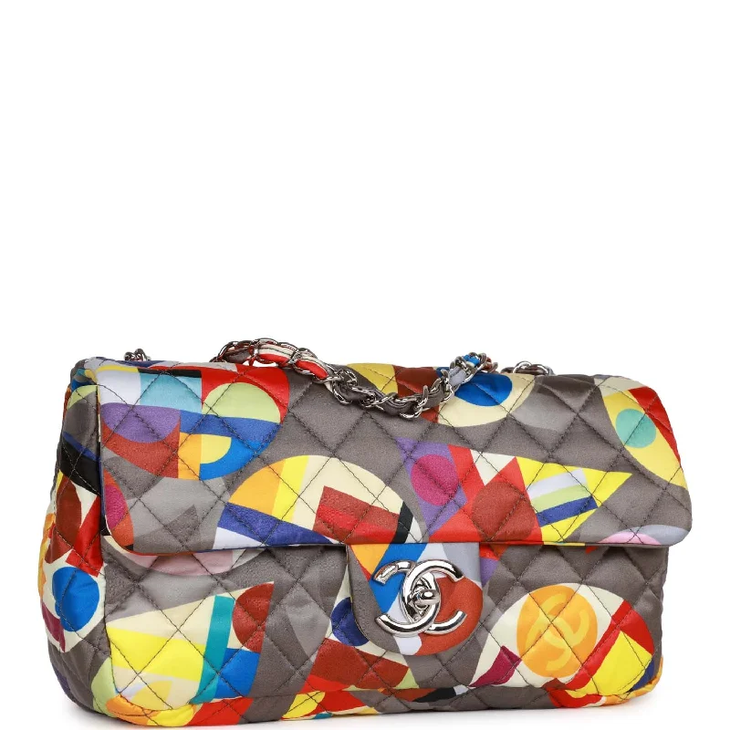 Chanel High-Fashion Statement Bag -Chanel Medium Flap Bag Coco Color Multicolor Nylon Silver Hardware