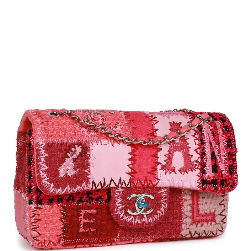 Chanel Trendy IT Bag -Chanel Medium Flap Bag Pink Patchwork Tweed Silver Hardware