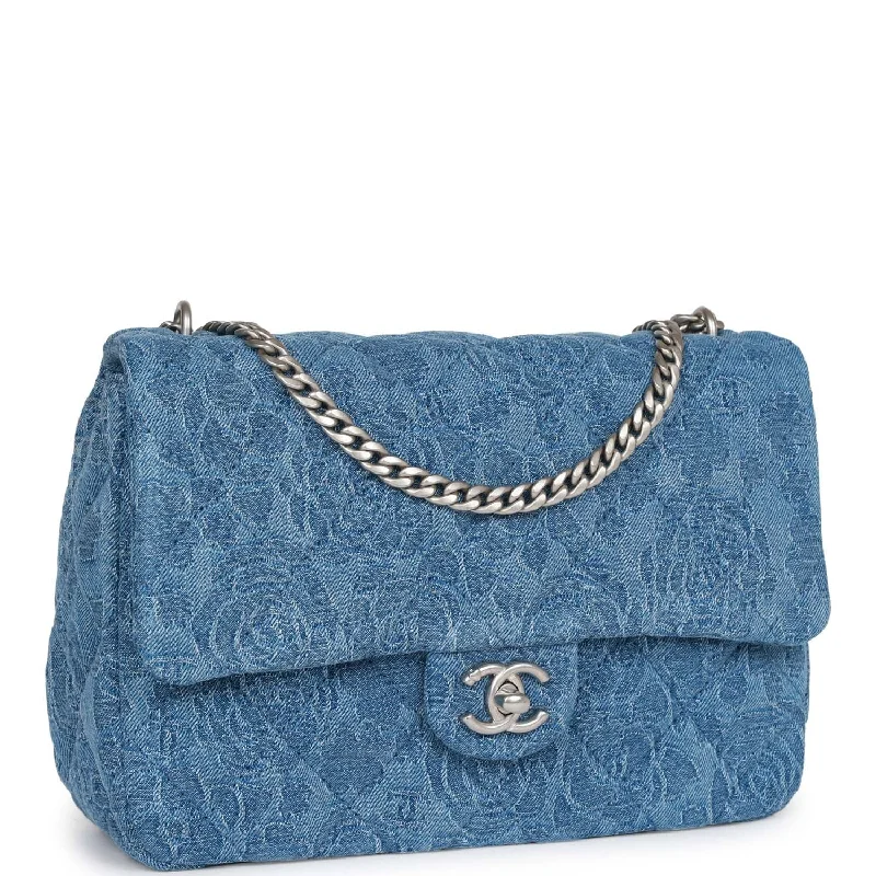 Chanel Street Style Favorite -Chanel Medium Sweetheart Crush Flap Bag Denim Brocade Aged Silver Hardware