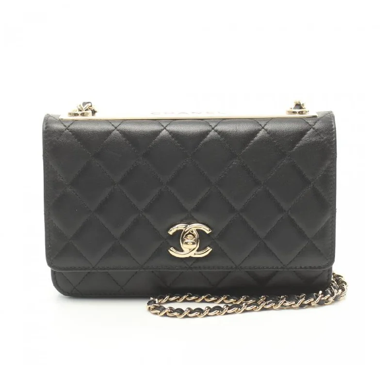 Chanel Luxury Leather Bag -Chanel Matelasse Chain Wallet Lambskin Black Gold Hardware 881980