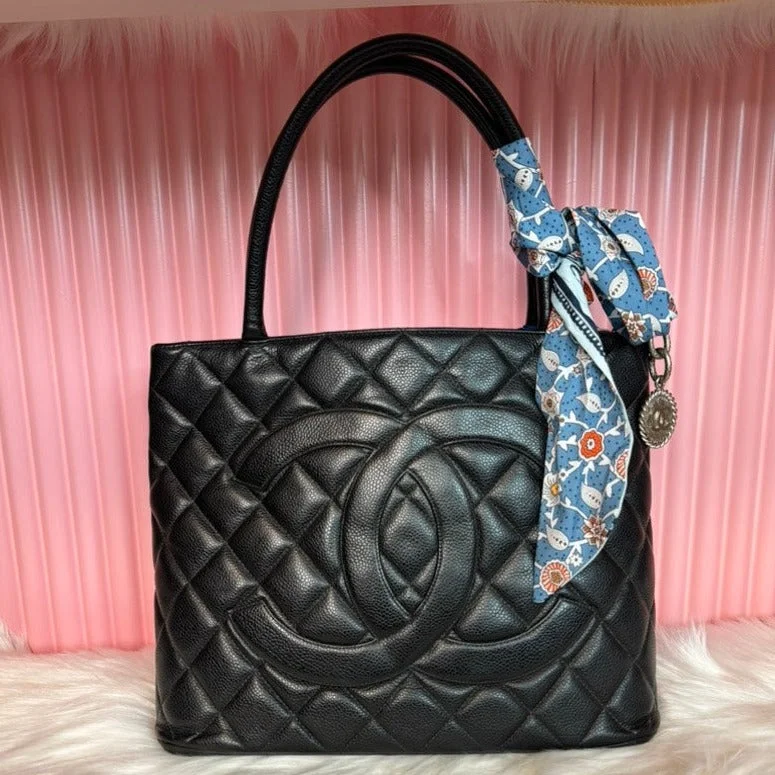 Chanel Rare Vintage Find -Chanel Medallion Tote Bag Black Caviar Leather