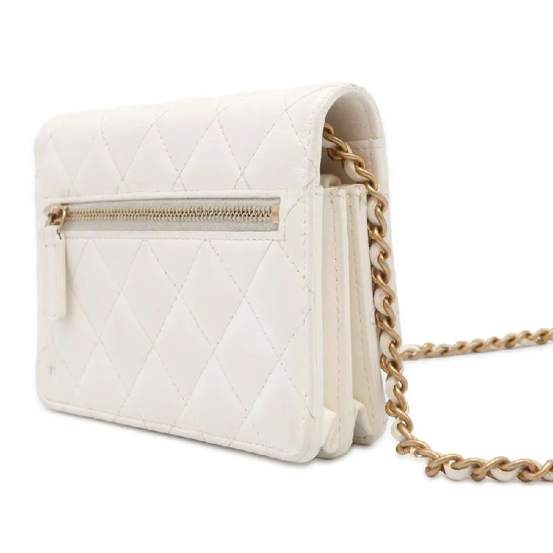 Chanel High-End Handbag -CHANEL Matelasse Chain Wallet Frill White Lambskin